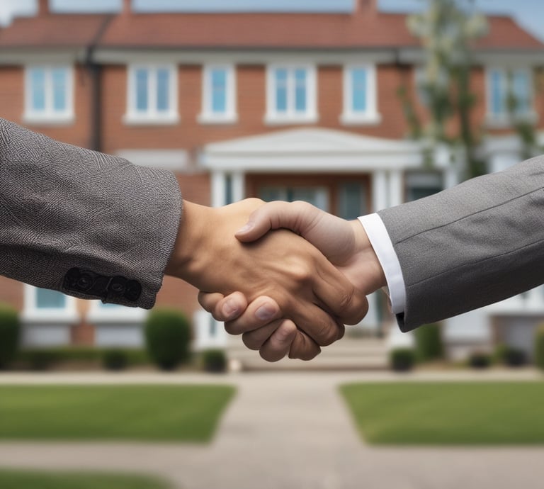 A professional consultant reviewing property listings with a client in a modern office.