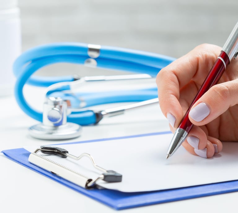 Filling out a medical document