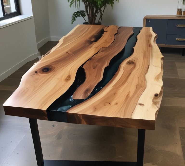 An assortment of custom cutting boards arranged on a rustic surface.