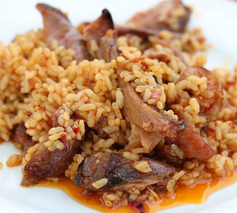 close up from meat paella plate
