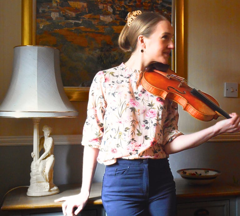 Charlotte Rowan, violinist in her teaching studio