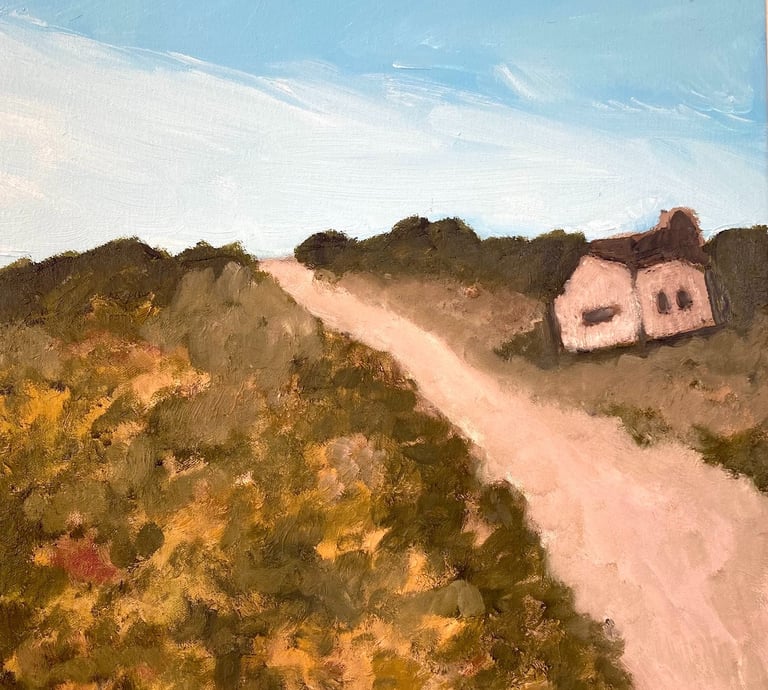 landscape of road house and pasture