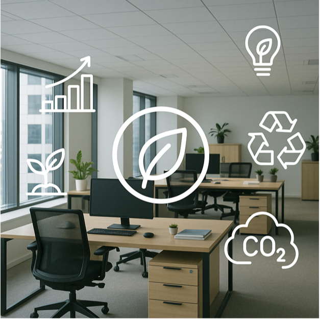 office with ESG sustainability symbols