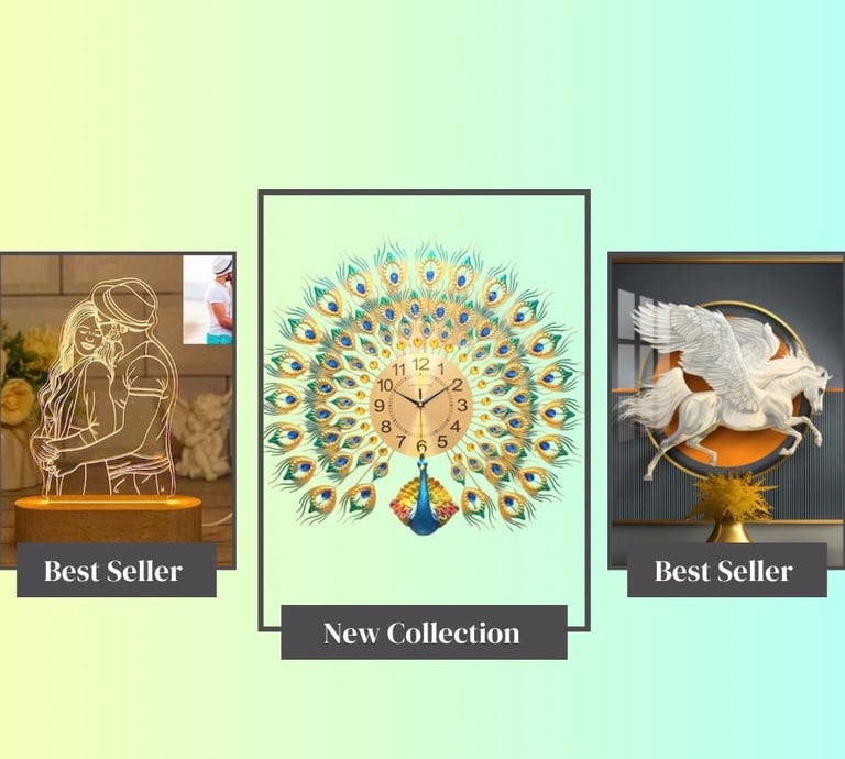 a clock with a peacock feather on it and other best seller home decor items