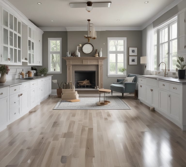 A friendly cleaning professional happily dusting a bright, cozy living room in a Murfreesboro home.