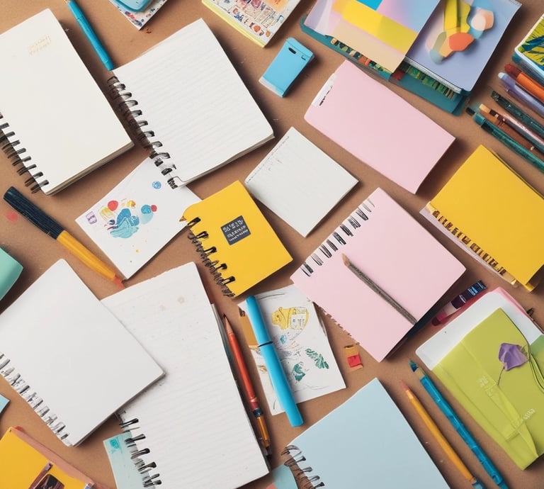 Colorful assortment of school notebooks stacked neatly