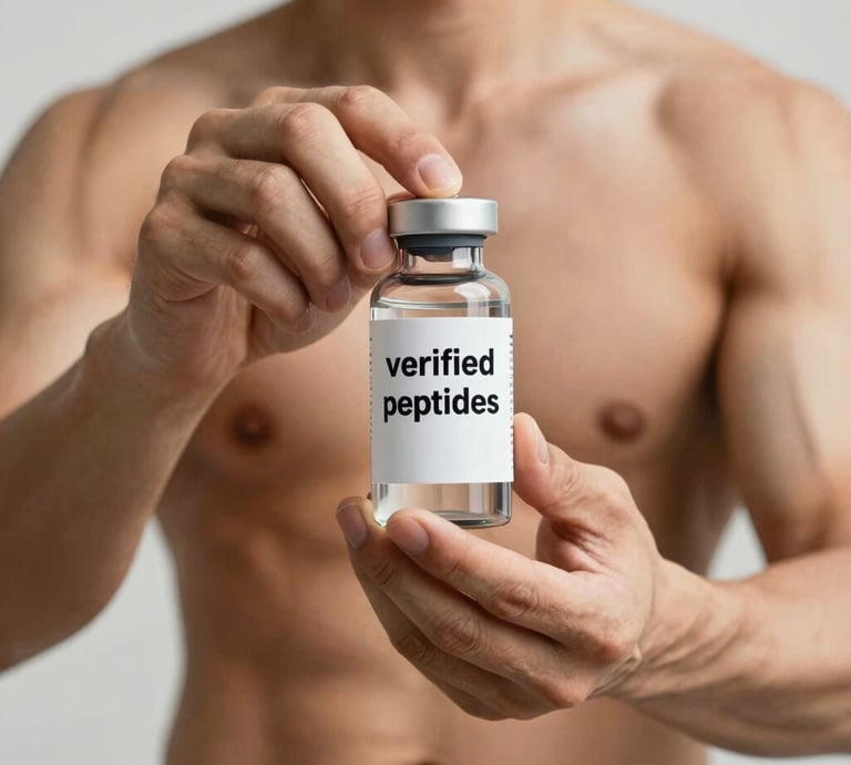 Close-up of a sleek peptide vial with a dropper against a clean white background.