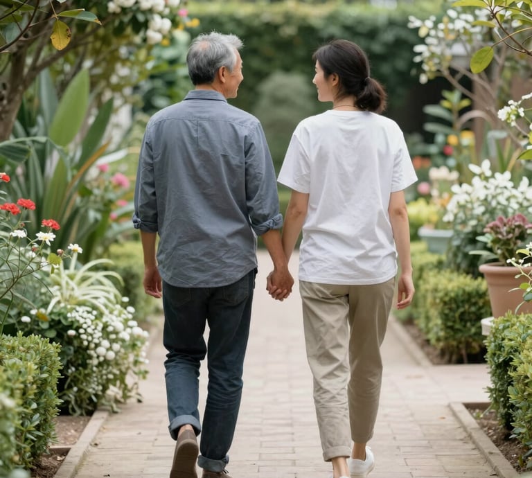 Ger Vang in a serene forest setting, holding spiritual cards with a calm, welcoming smile.