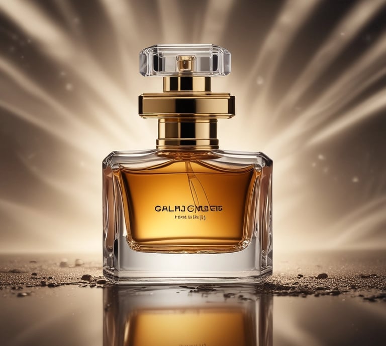 A vibrant display of assorted perfume bottles on a wooden shelf.