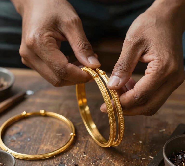 A warm photo of Balaje Jewellers’ storefront with traditional and modern jewelry displayed elegantly.