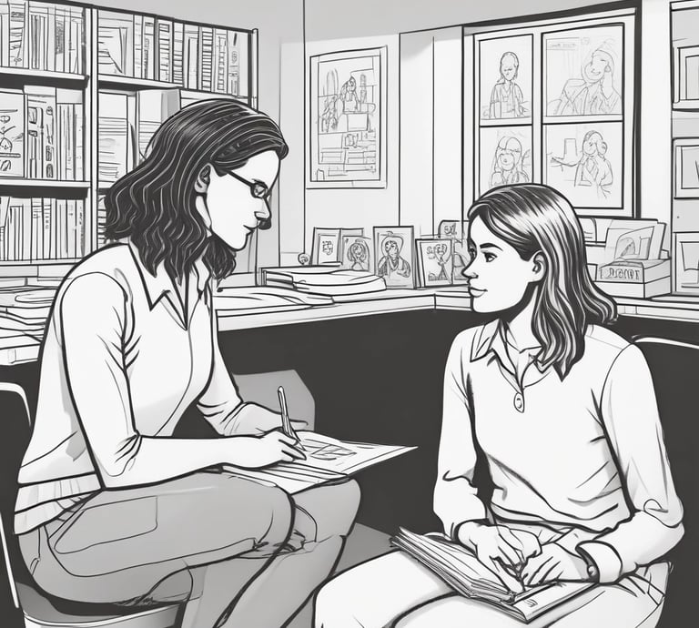 A young person thoughtfully considering career options with a notebook and laptop.