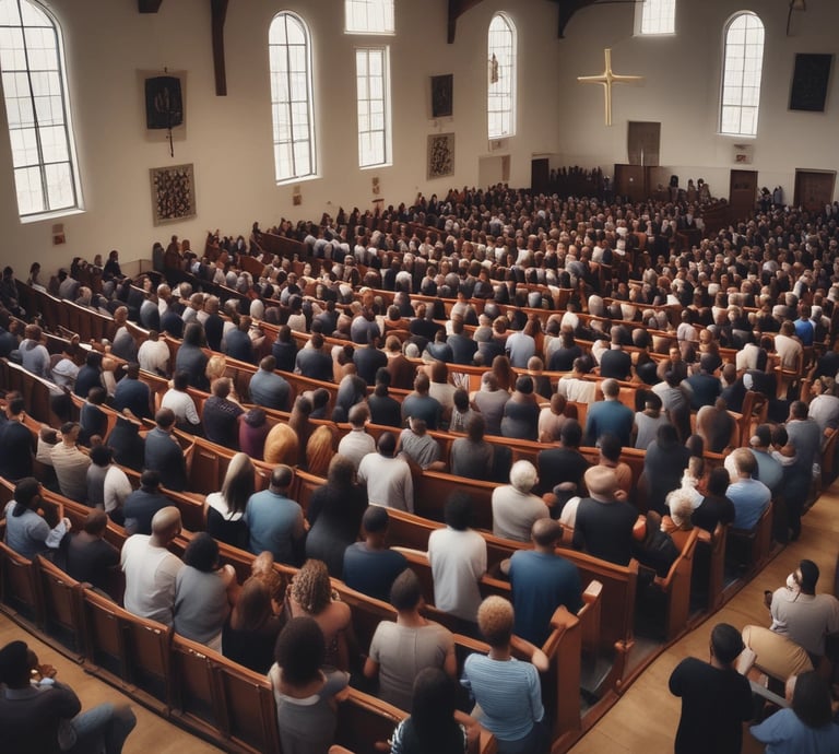 A vibrant congregation gathered inside New Hope Missionary Baptist Church during a joyful Sunday service.