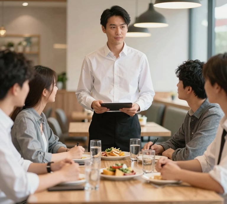 A diverse group of employees collaborating happily in a bright office space.