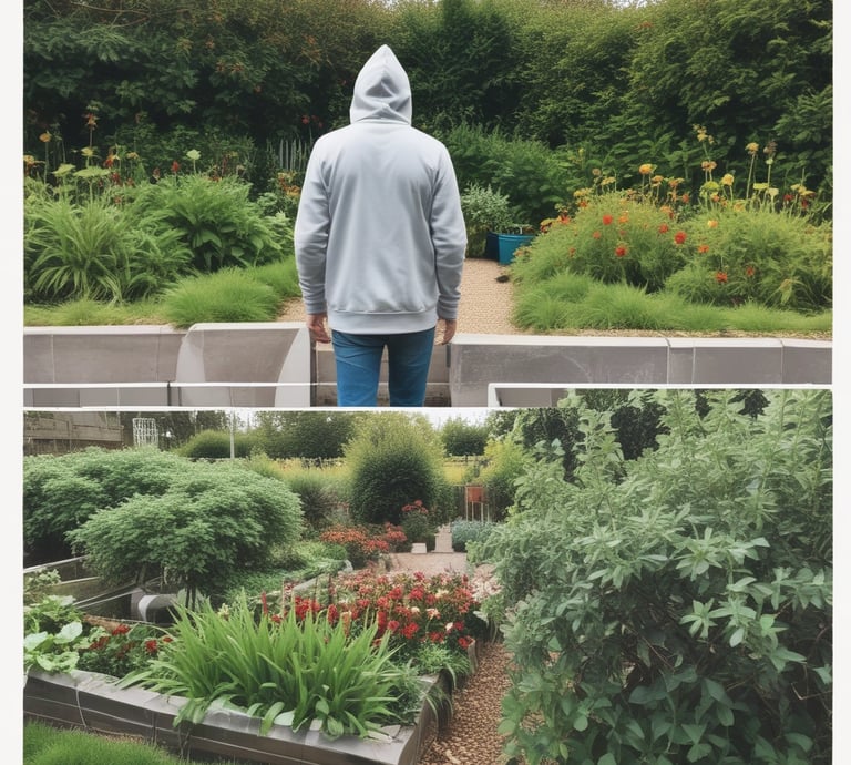 A cozy scene of a person wearing a soft organic cotton sweatshirt while tending to a small indoor garden.