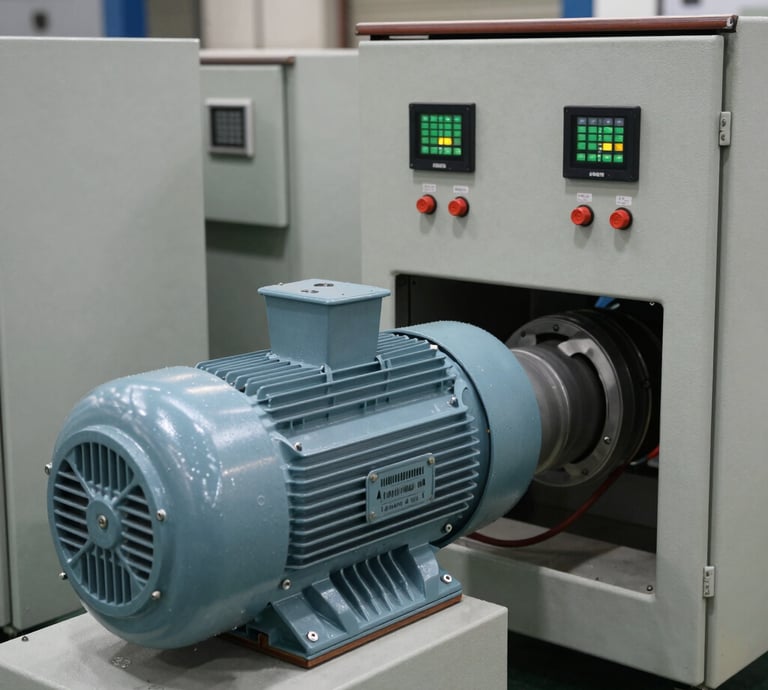 Close-up of an industrial motor being serviced by a technician in a workshop.
