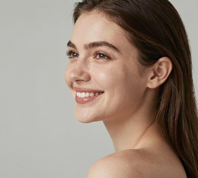 Elegant spa room with soft pink gold and white decor, showcasing a serene facial treatment setup.