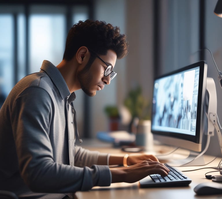 A vibrant digital training session showing a person learning on a laptop.