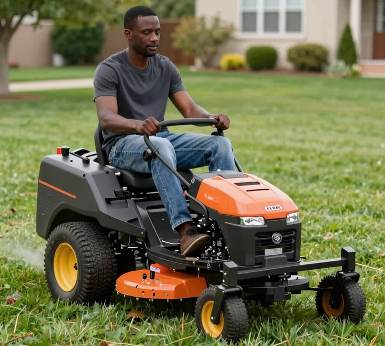 A friendly lawn care professional kneeling on a lush green lawn, smiling while trimming the edges with precision.
