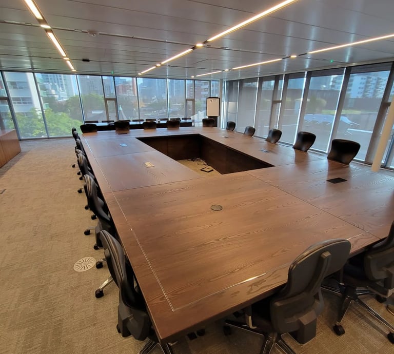 22ft x 14ft white ash boardroom table — square corner detail