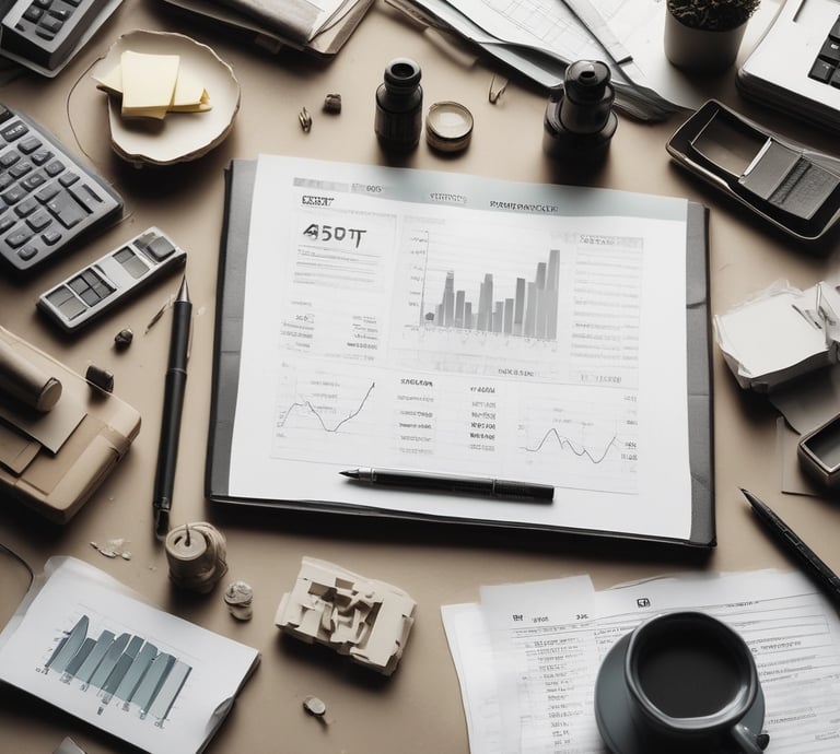 Professional accountant Rebeca Rodrigues working with a small business owner in a modern office with dark background and orange accents.