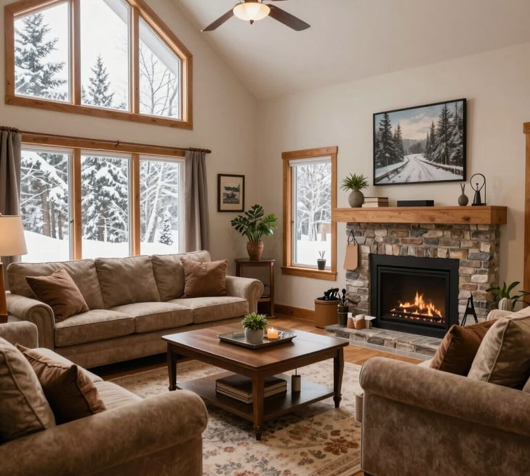 A bright, modern living room showcasing flawless drywall, smooth paint finishes, and elegant flooring.