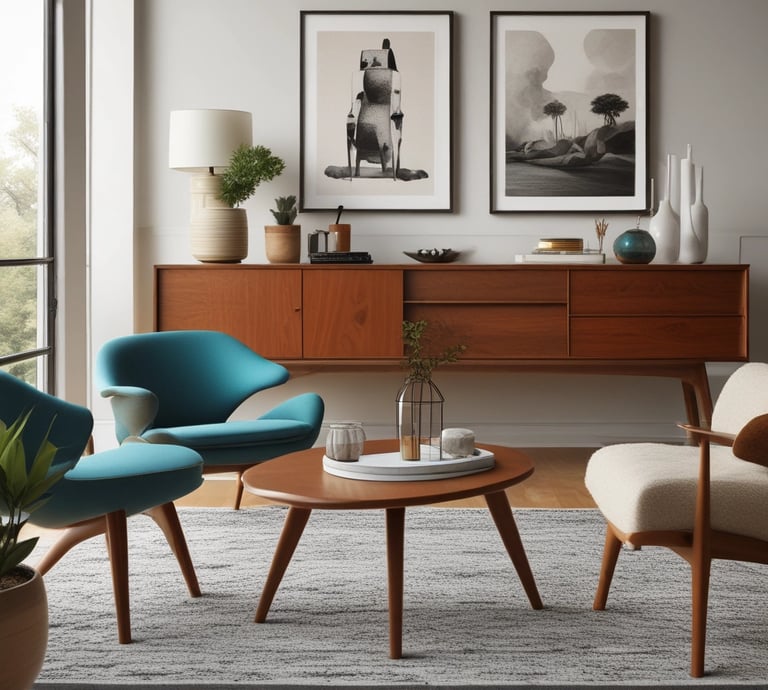 A cozy corner of the store showcasing vintage furniture and rustic decor.