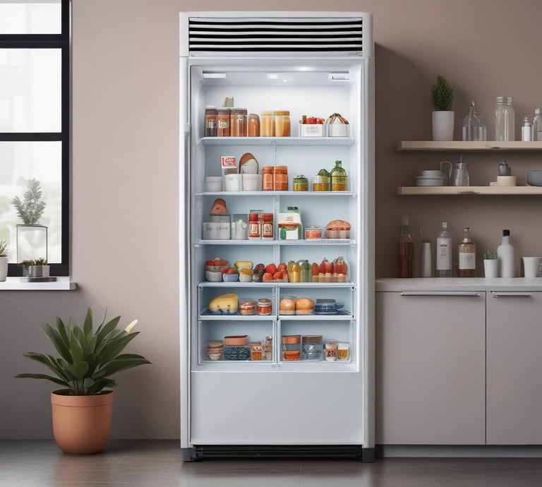 A cozy kitchen corner featuring a modern refrigerator and a washing machine side by side.