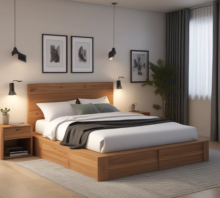 A living room with a large flat-screen television mounted on the wall, glowing warmly.