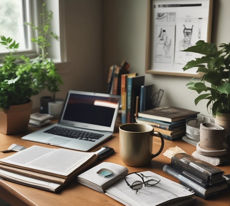 Portrait of a smiling woman surrounded by books in a cozy, sunlit room.