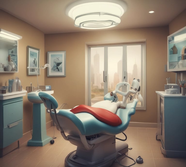 A friendly dentist warmly greeting a patient in a cozy, modern dental office.