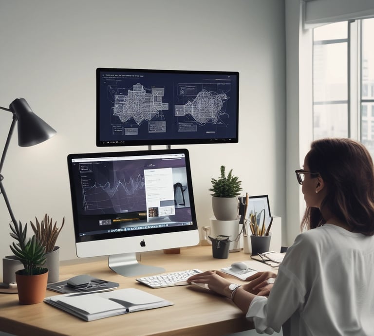 A friendly team of IT professionals collaborating over laptops in a modern office space.