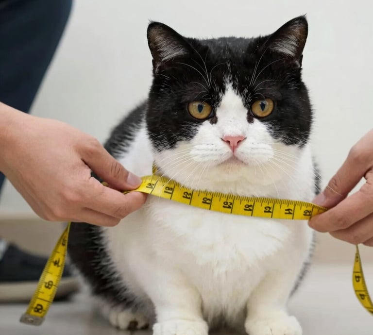 Un gato al que le están midiendo el contorno del cuello con una cinta métrica