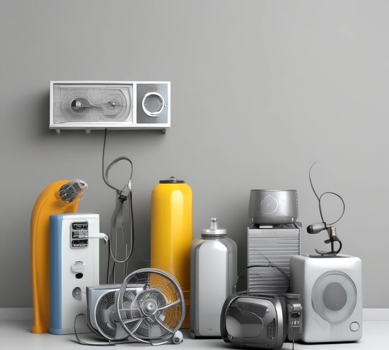 A cozy home setting showcasing various household appliances and electronics neatly arranged.