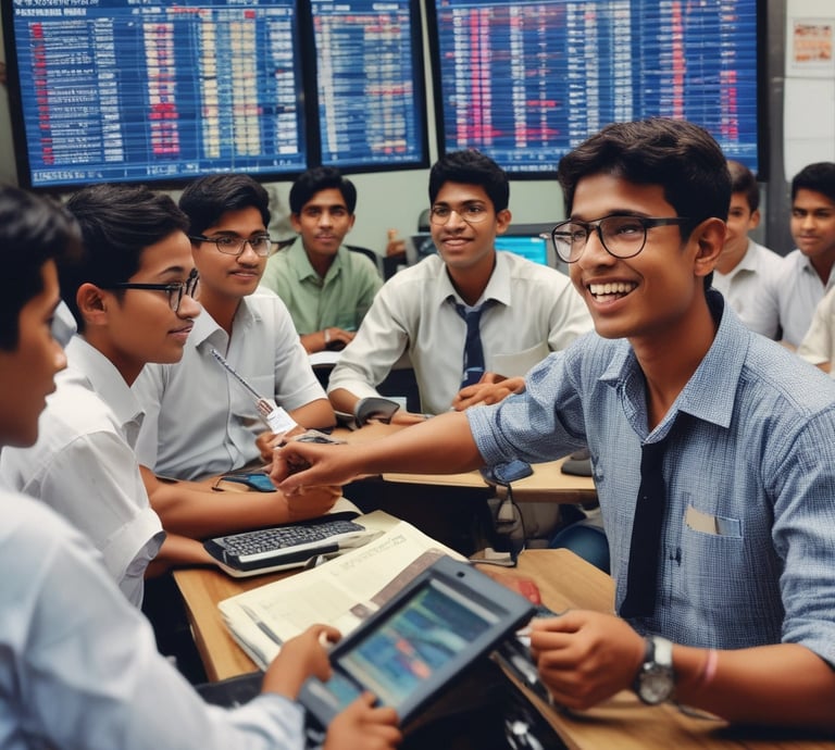 A diverse group of young adults attentively engaged in a hands-on financial workshop.