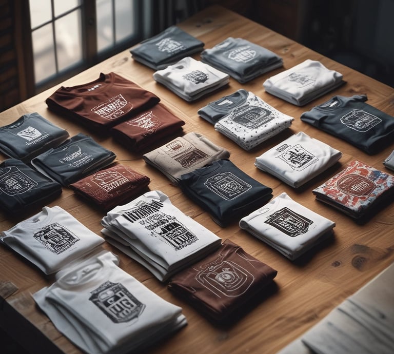 A close-up of hands sewing a bold graphic tee with northern landscape embroidery.