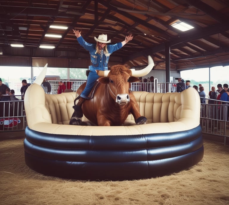 An inflatable slide resembling an underwater theme park sits under a bright blue sky. A plane performing an aerial maneuver leaves a white smoke trail curving across the sky.