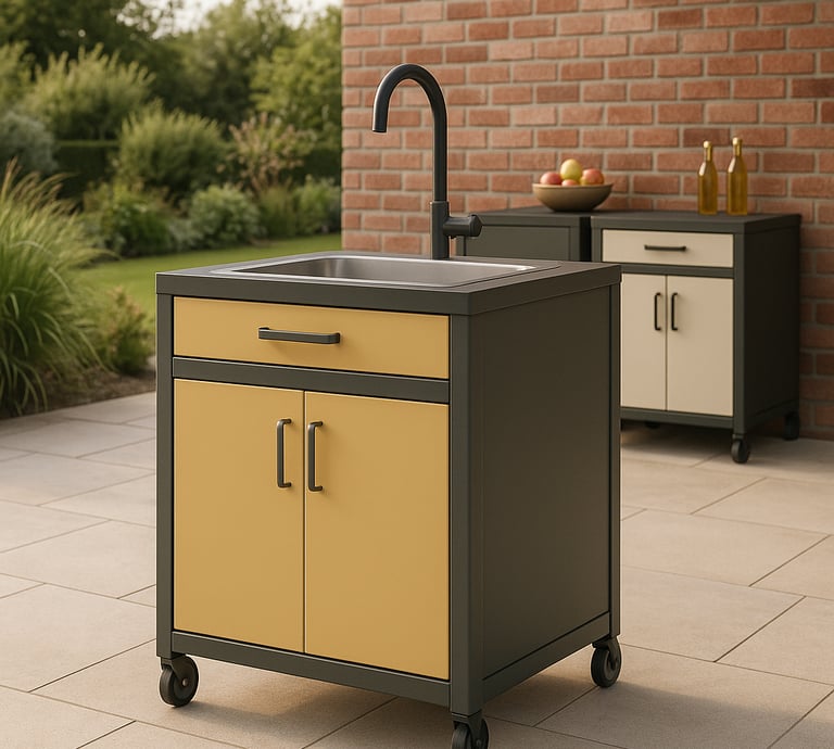 a kitchen island with a sink and a sink