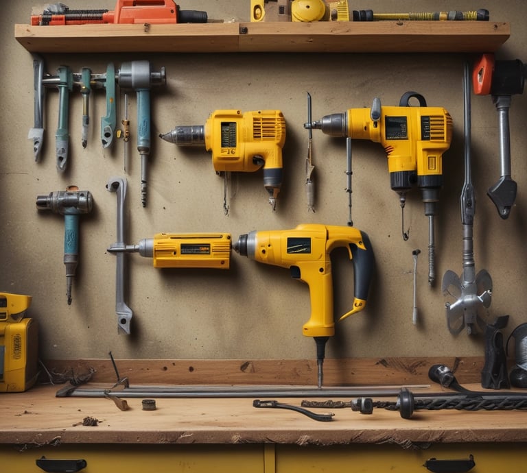 A collection of DIY tools and materials for home improvement.