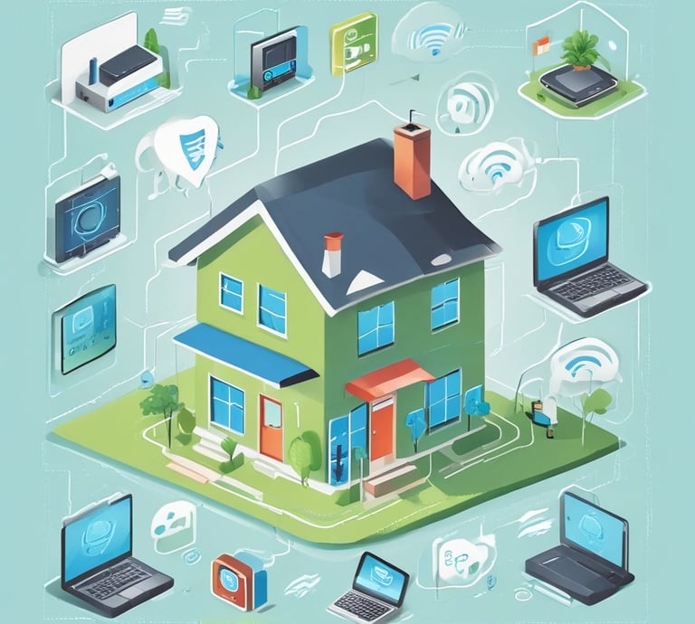 A cozy home office setup with a laptop and a cup of coffee.