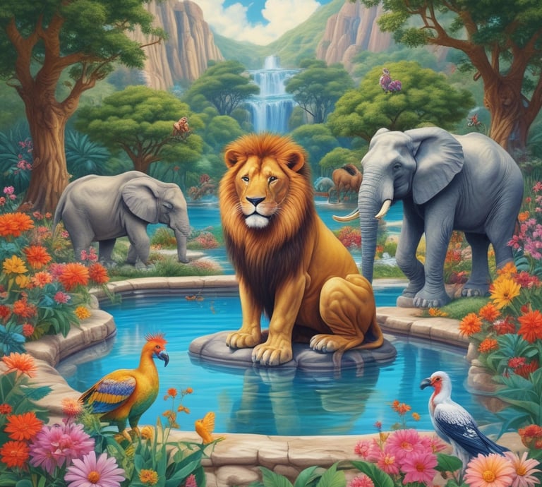 A vibrant display of print-on-demand products featuring nature and animal themes.