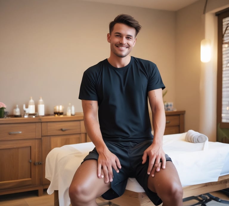 Elegant spa interior with dim lighting and plush massage tables.