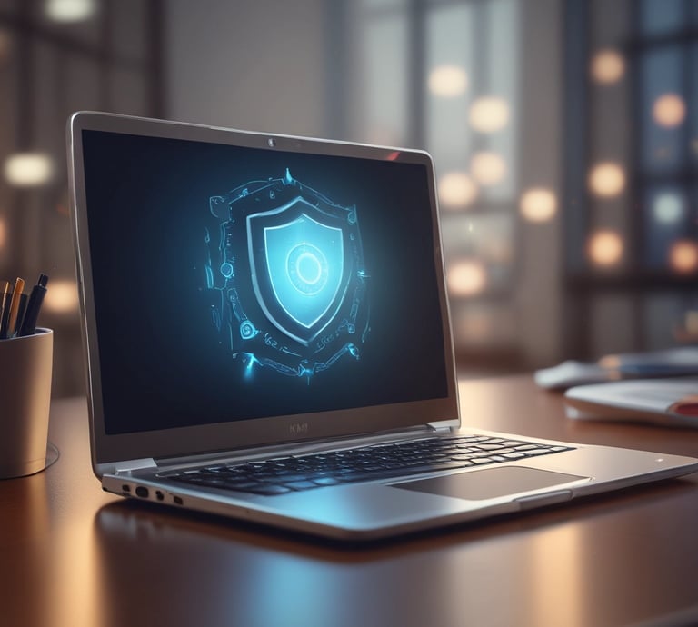 A modern digital background showcasing cybersecurity elements.