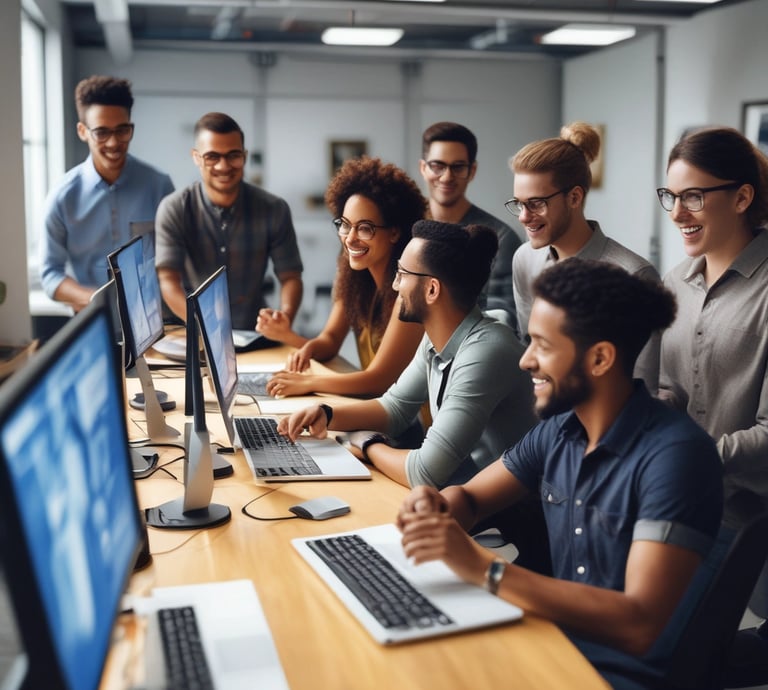 A professional team collaborating on software development.