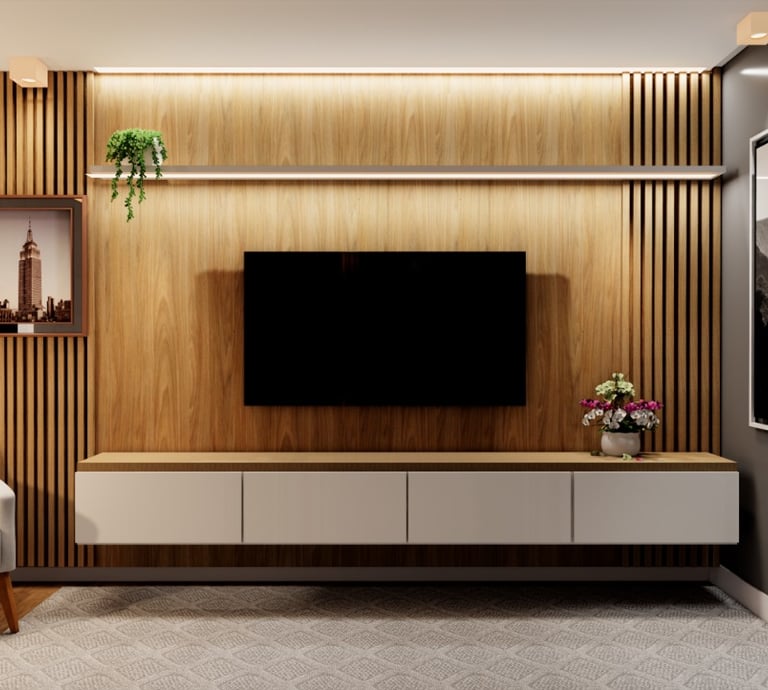 Sala Painel TV e Sofá
