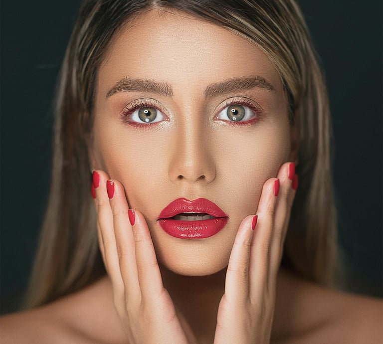 Modelo com lábios volumosos e brilhantes