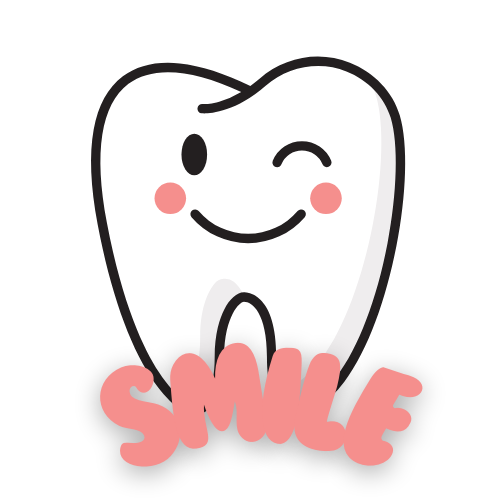 A winking tooth with a smile on it