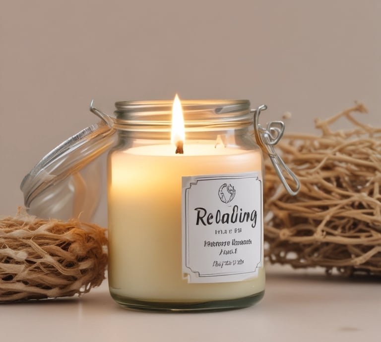 3 white pillar candles on glass bottles