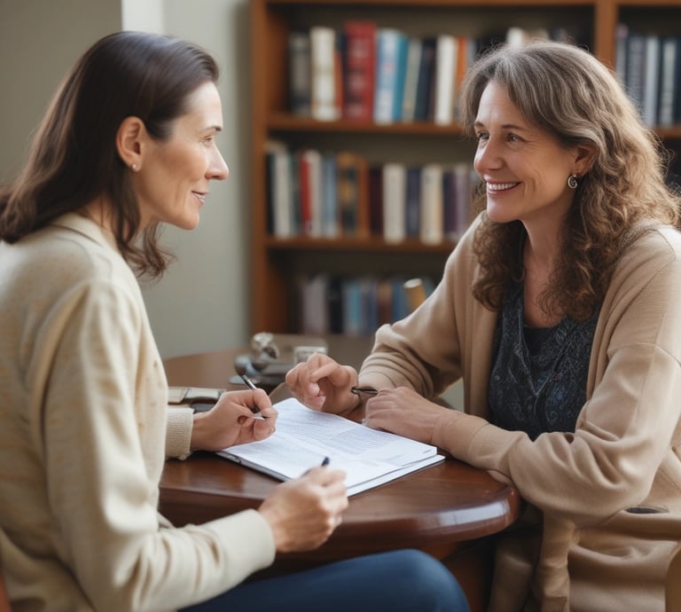 a doctor talking to a pregnant woman in a waiting room