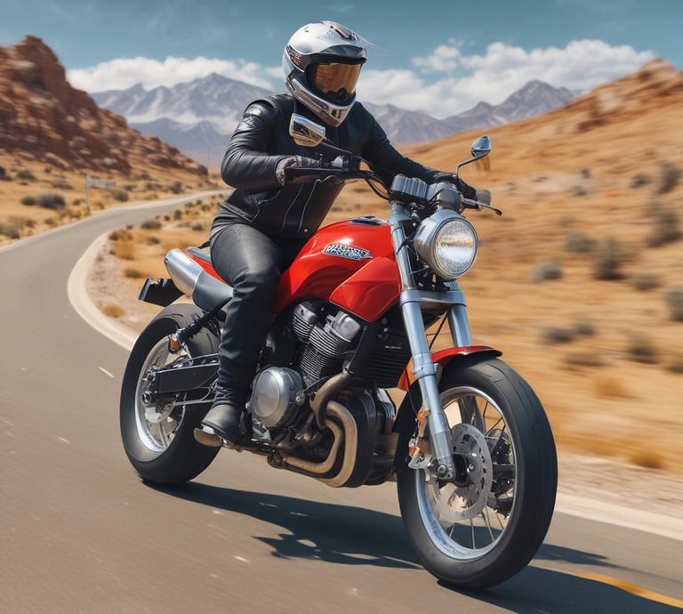 Accelerate the Web Biker rides a desert motorcycle, symbolizing freedom and editorial drive.