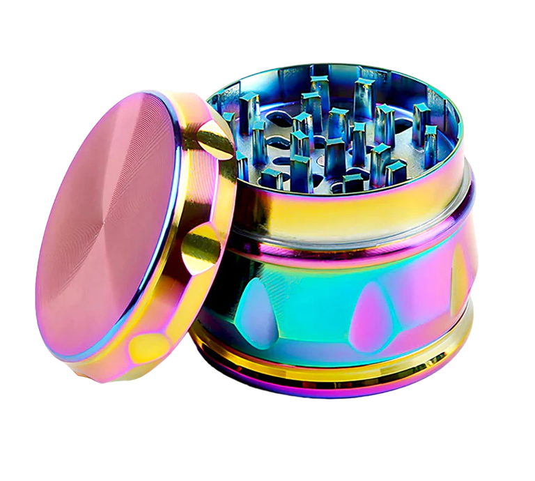 a colorful herb grinder with a colorful design